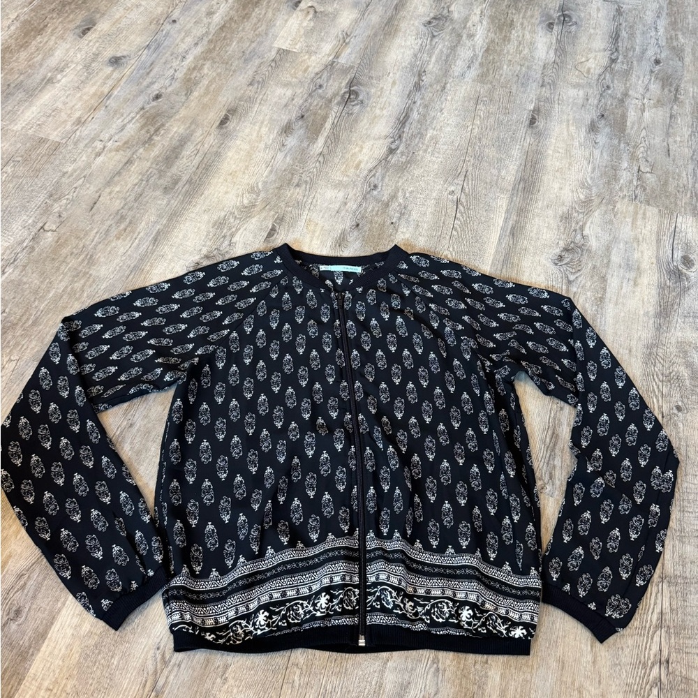 Maurices Black and White Floral Zip-Up Jacket